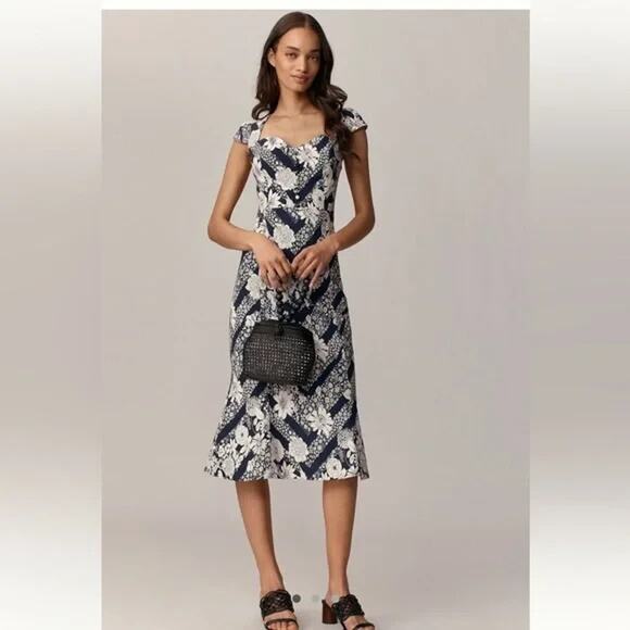 NWT Maeve The Cecily Fit & Flare Sweetheart Floral Dress Size L Navy #8G505 - Picture 1 of 10